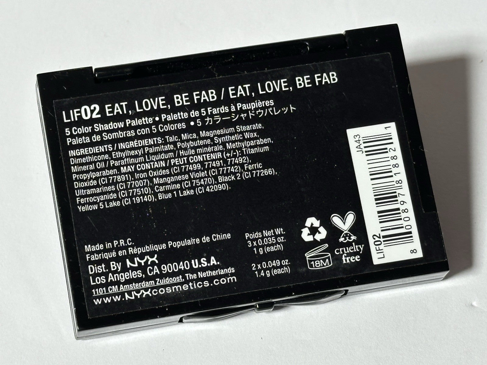 NYX - 5 Color Shadow Palette / EAT, LOVE, BE FAB / LIF 02