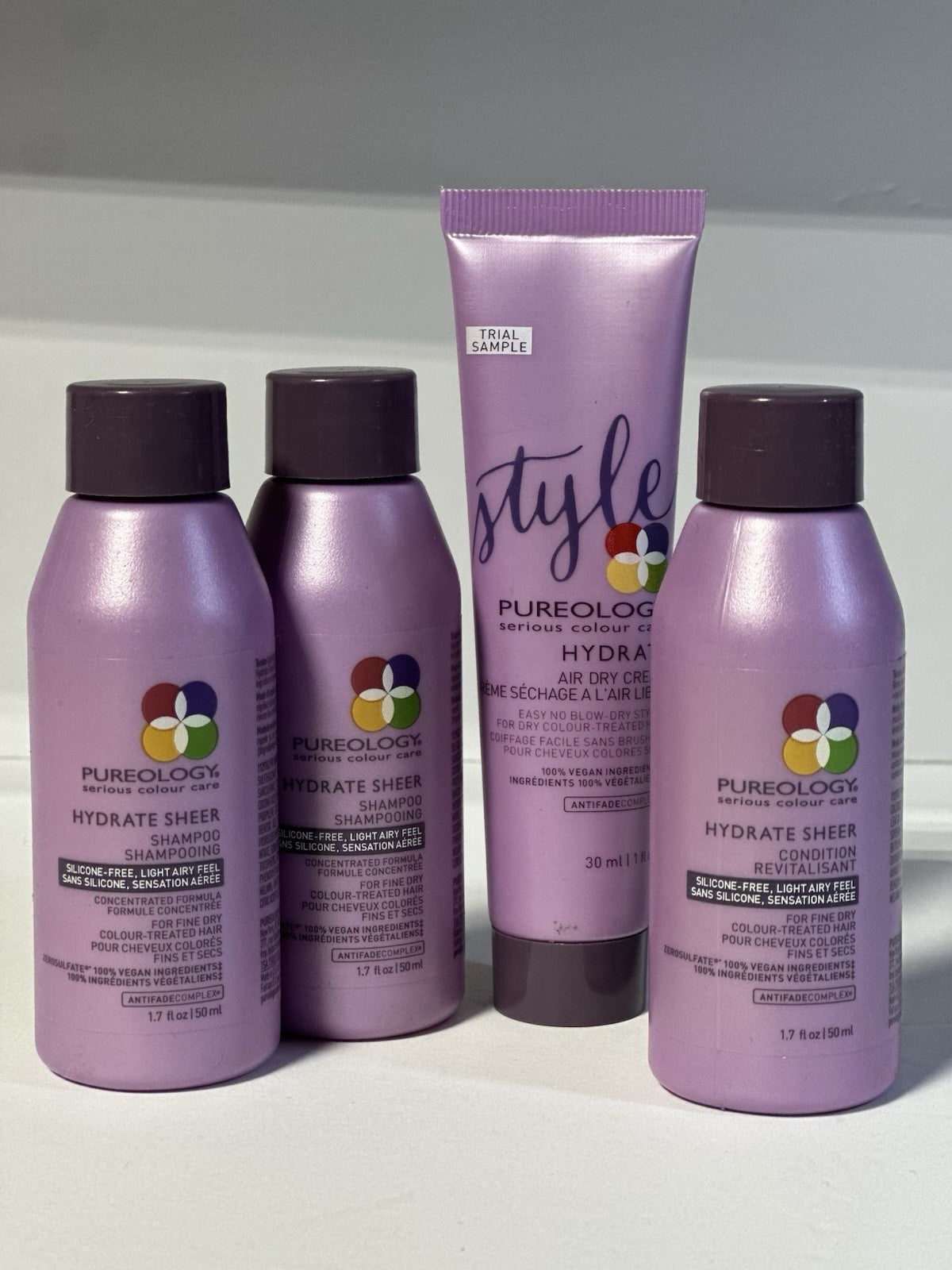 PUREOLOGY- HYDRATE SHEER / Travel SET. 2x Shampoo 1x Conditioner + Air Dry Cream