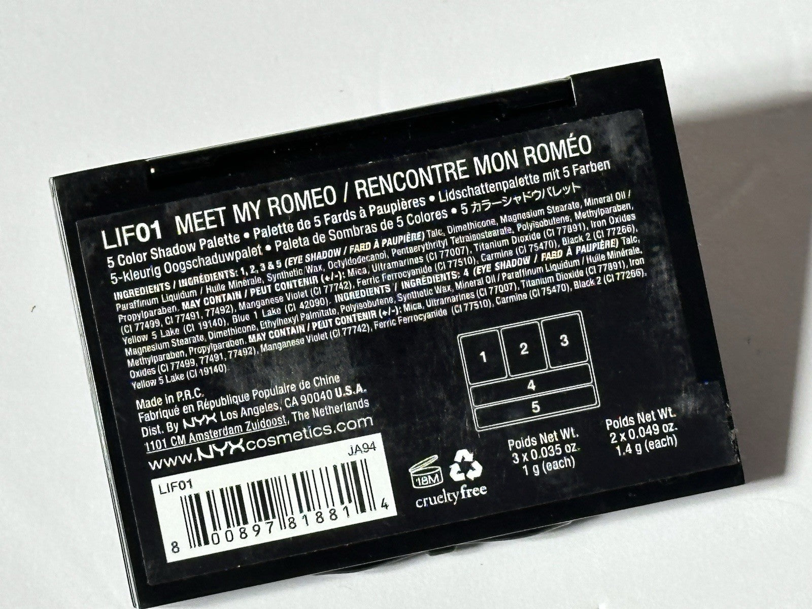 NYX - 5 Color Shadow Palette / MEET MY ROMEO / LIF 01