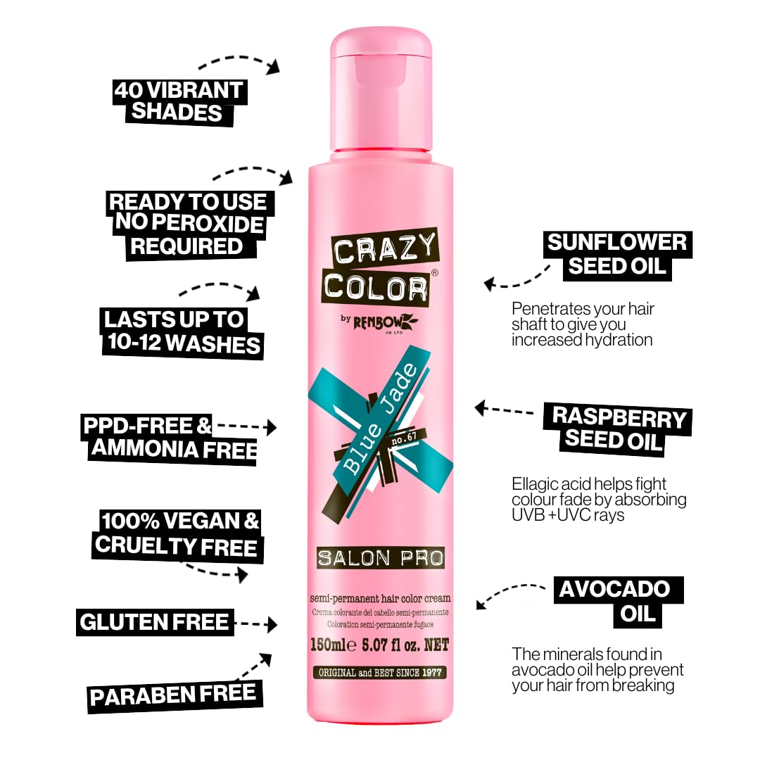 Crazy Color Crazy Color Salon Pro Semi Permanent Hair Color - 67 Blue Jade Hair Color Women 5.07 oz