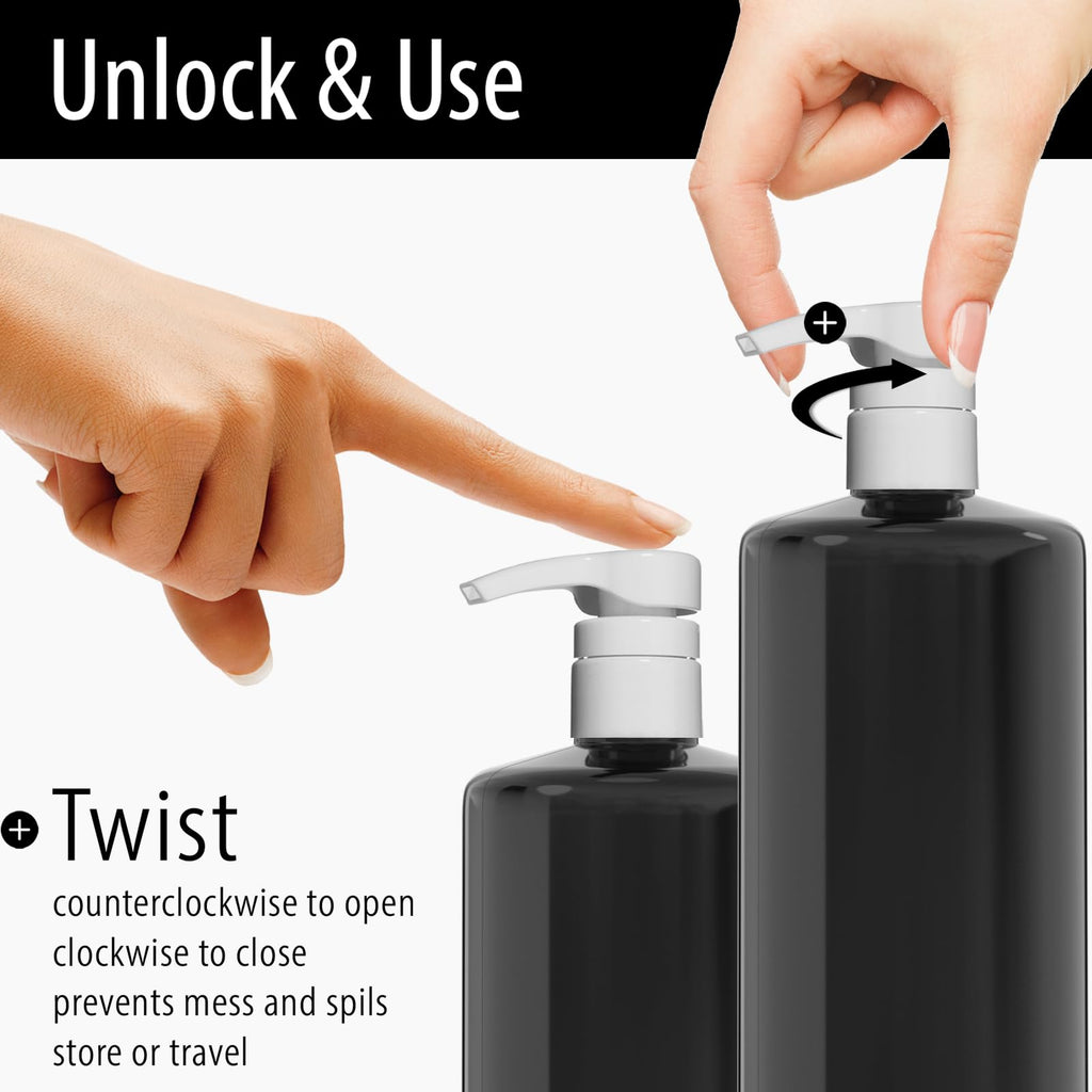 Bar5F Shampoo & Conditioner Pumps for 1 L / 33.8 oz Bottles | Fits 1? Neck | Replacement Pump Top for Soap, Lotion & Body Wash (2-Pack White (Jet))