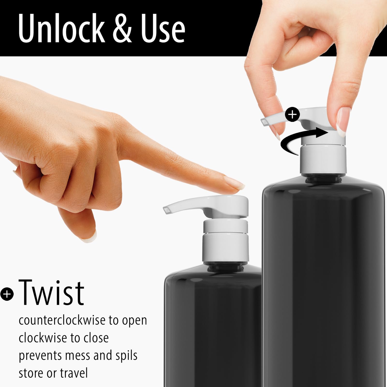 Bar5F Shampoo & Conditioner Pumps for 1 L / 33.8 oz Bottles | Fits 1? Neck | Replacement Pump Top for Soap, Lotion & Body Wash (2-Pack White (Jet))