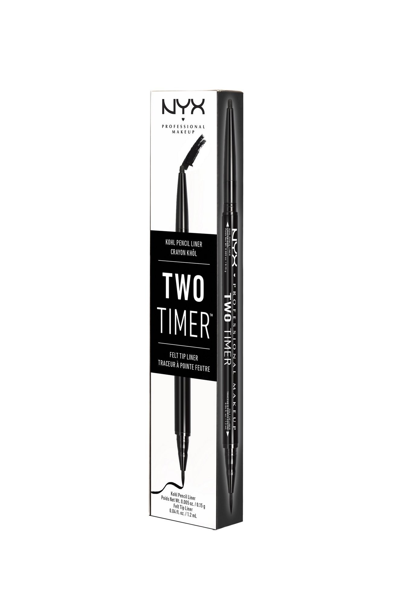 NYX PROFESSIONAL MAKEUP Two-Timer Dual Ended Eyeliner, Eyeliner Pencil, Jet Black