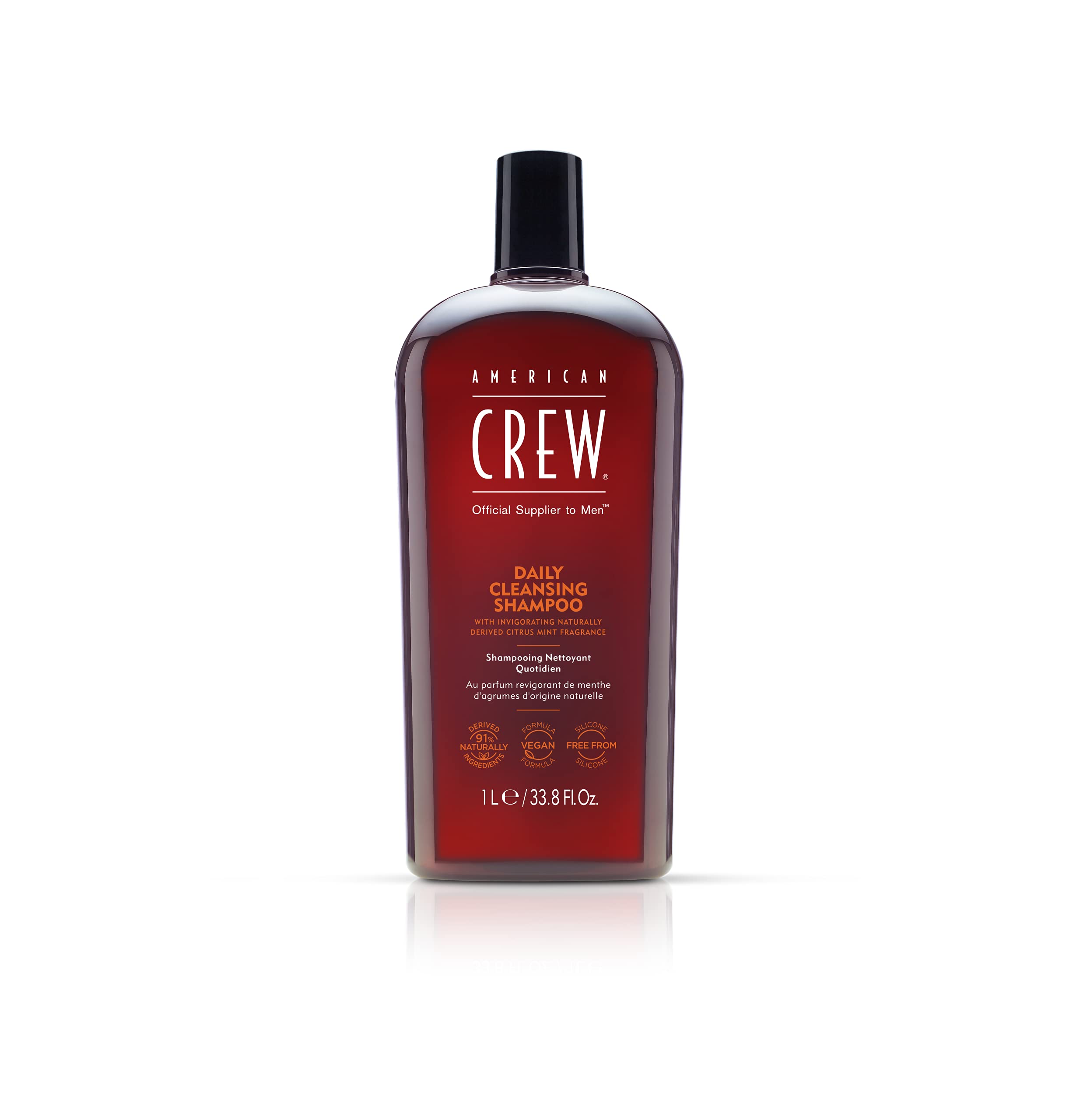 American Crew Shampoo for Men, Daily Cleanser, Naturally Derived, Vegan Formula, Citrus Mint Fragrance, 33.8 Fl Oz