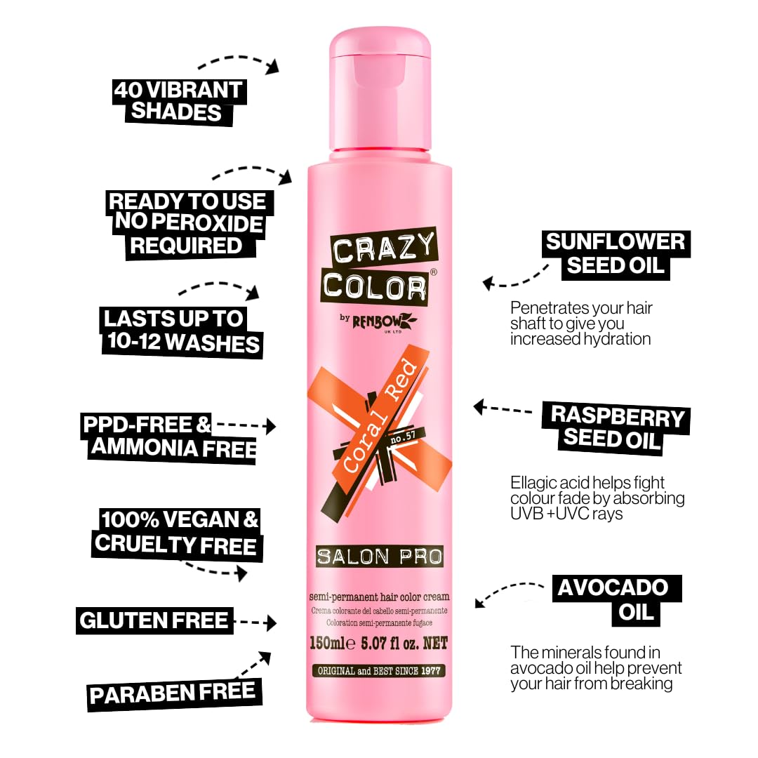 Semi-Permanent Conditioning Hair Dye in Vermillion Red by Crazy Color (150ml/5.1oz)