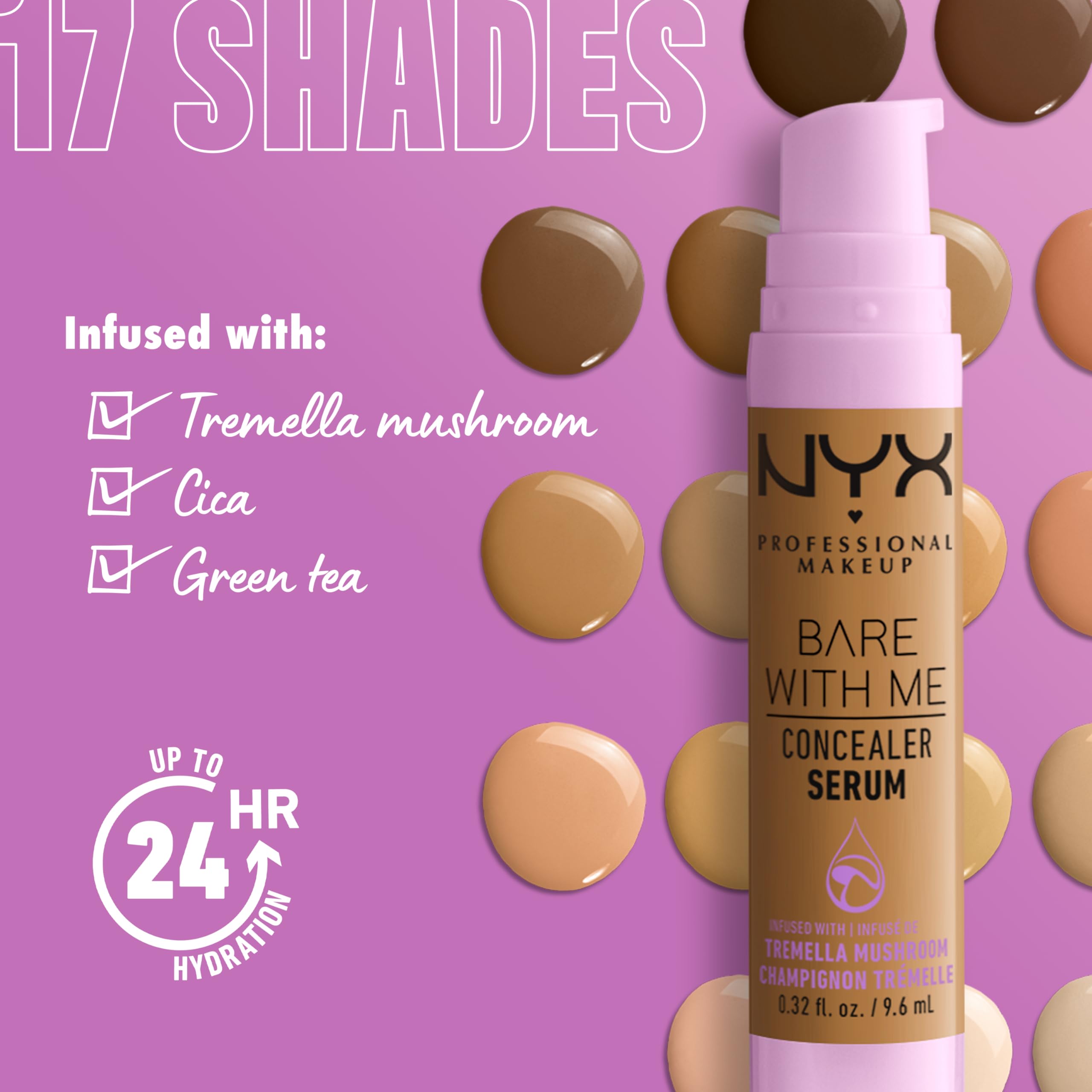 NYX PROFESSIONAL MAKEUP Bare With Me Concealer Serum, Concealer Makeup For Up To 24Hr Hydration - Golden