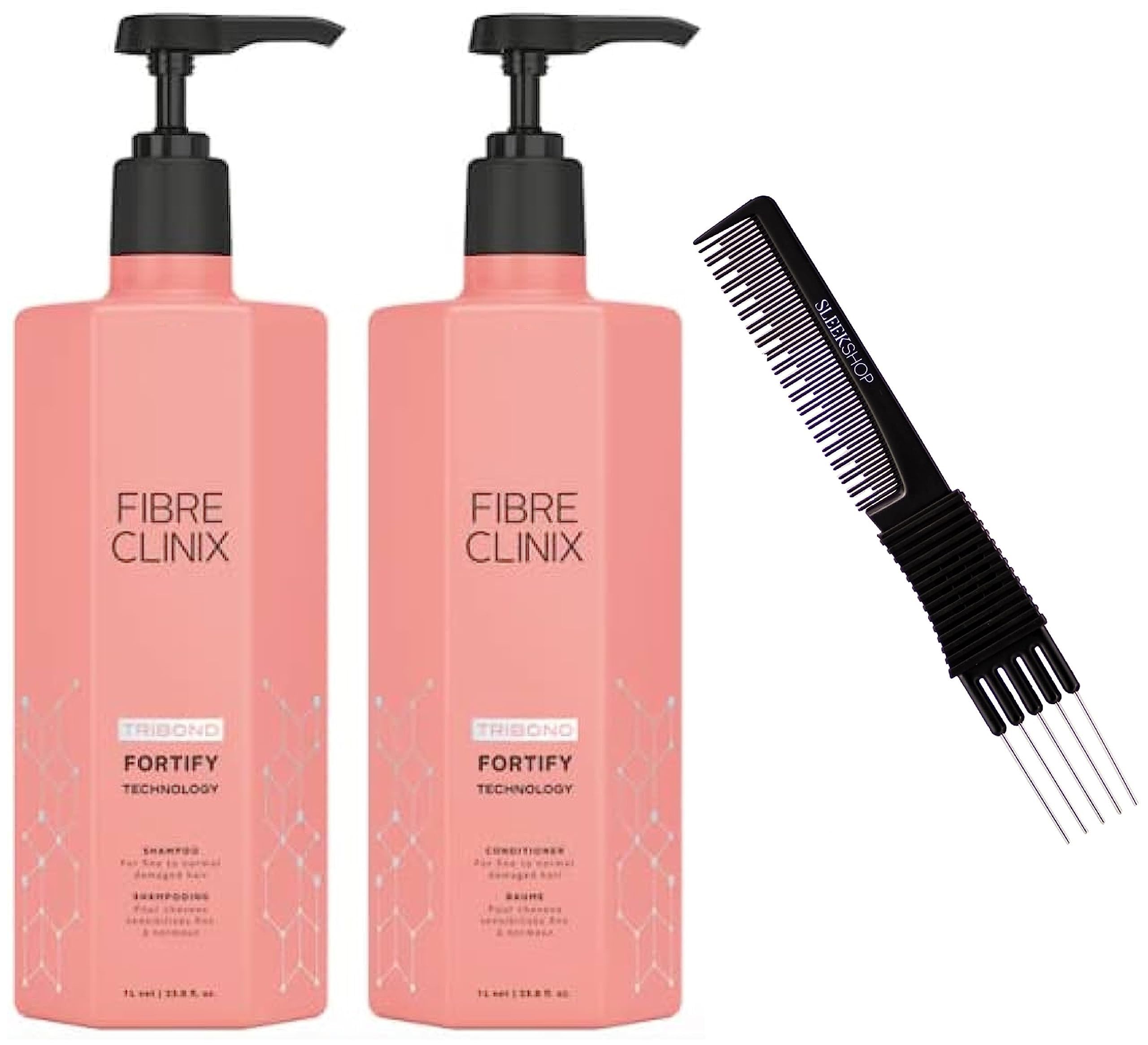 Sleekshop Schwarzkapf FIBRE CLINIX Vibrancy Duo Set Kit - Shampoo & Conditioner for Colored Hair, Tribond Technology for Hair Repair, Sealed Ends (w/ Premium Carbon Teasing Comb)
