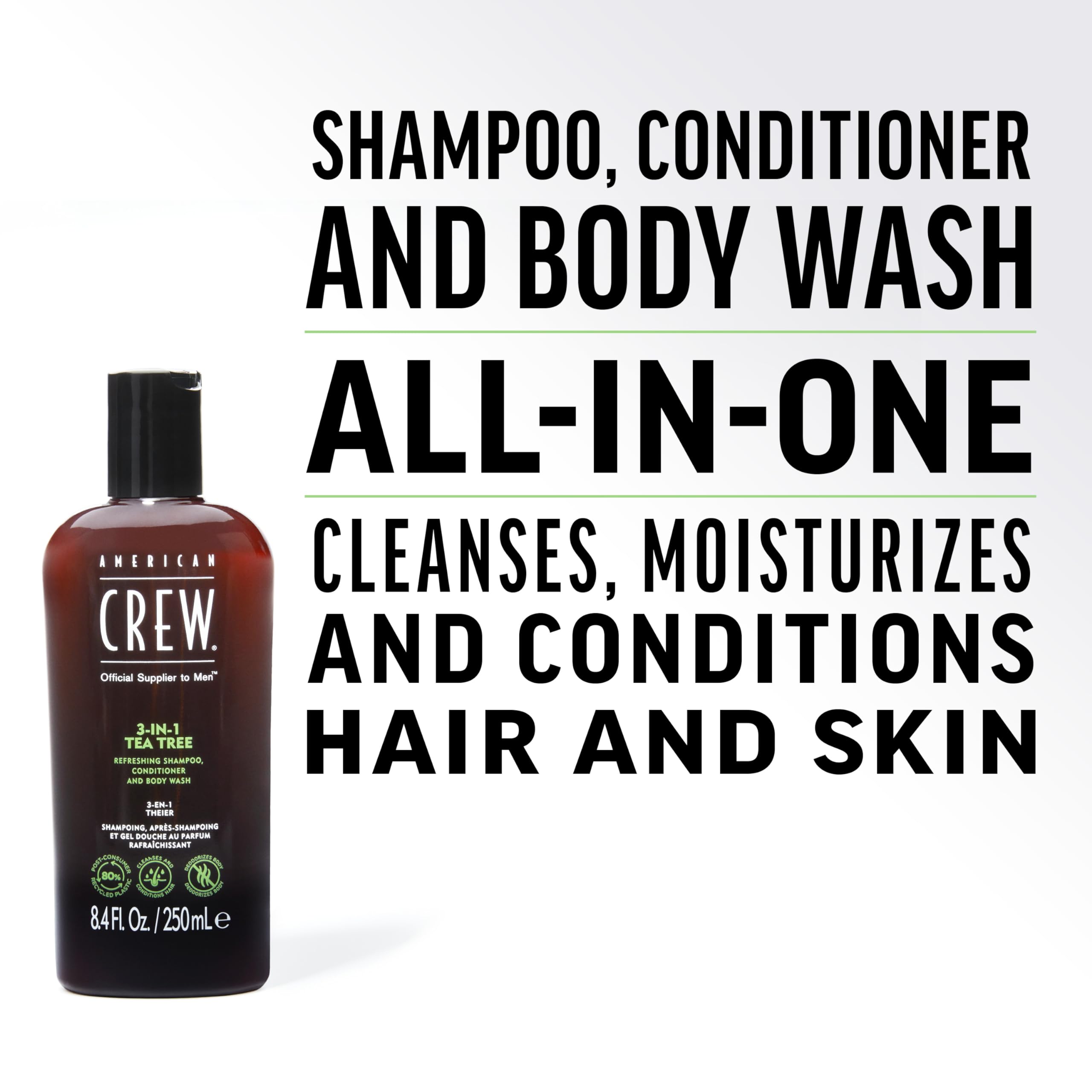 American Crew Shampoo, Conditioner & Body Wash for Men, 3-in-1, Tea Tree Scent, 8.4 Fl Oz