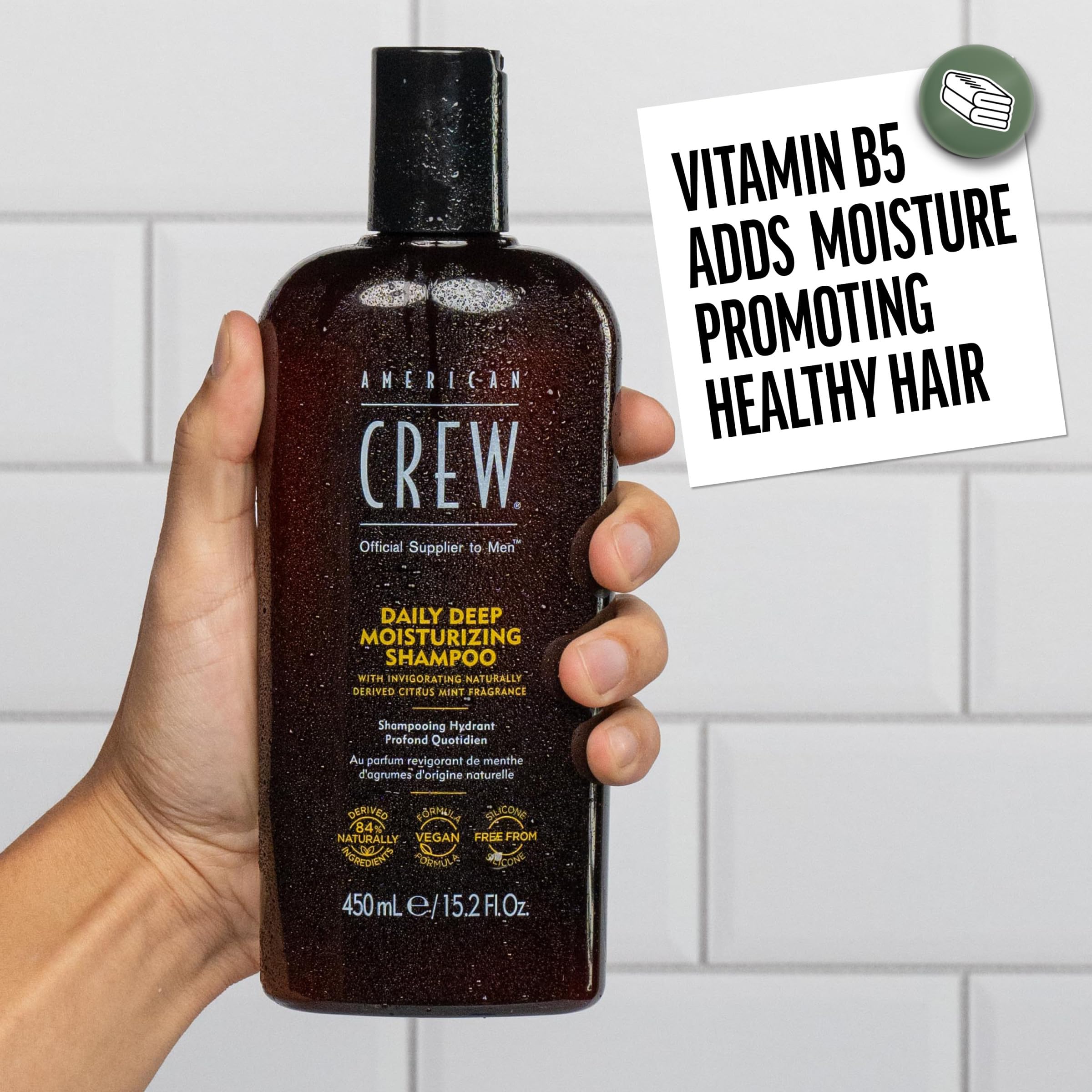 American Crew Shampoo for Men, Daily Deep Moisturizer, Naturally Derived, Vegan Formula, Citrus Mint Fragrance, 3.3 Fl Oz