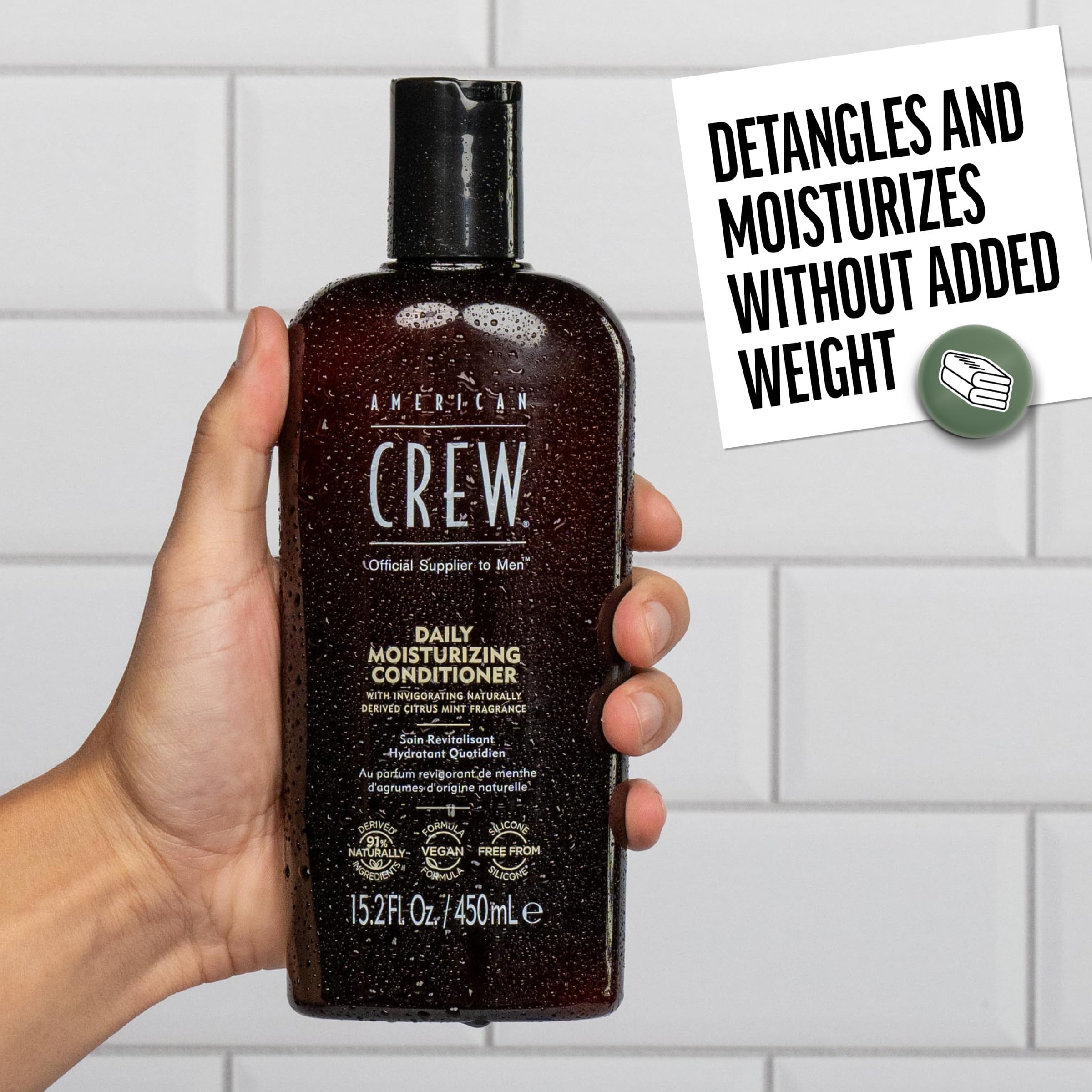American Crew Conditioner for Men, Daily Moisturizer, Naturally Derived, Vegan Formula, Citrus Mint Fragrance, 3.3 Fl Oz