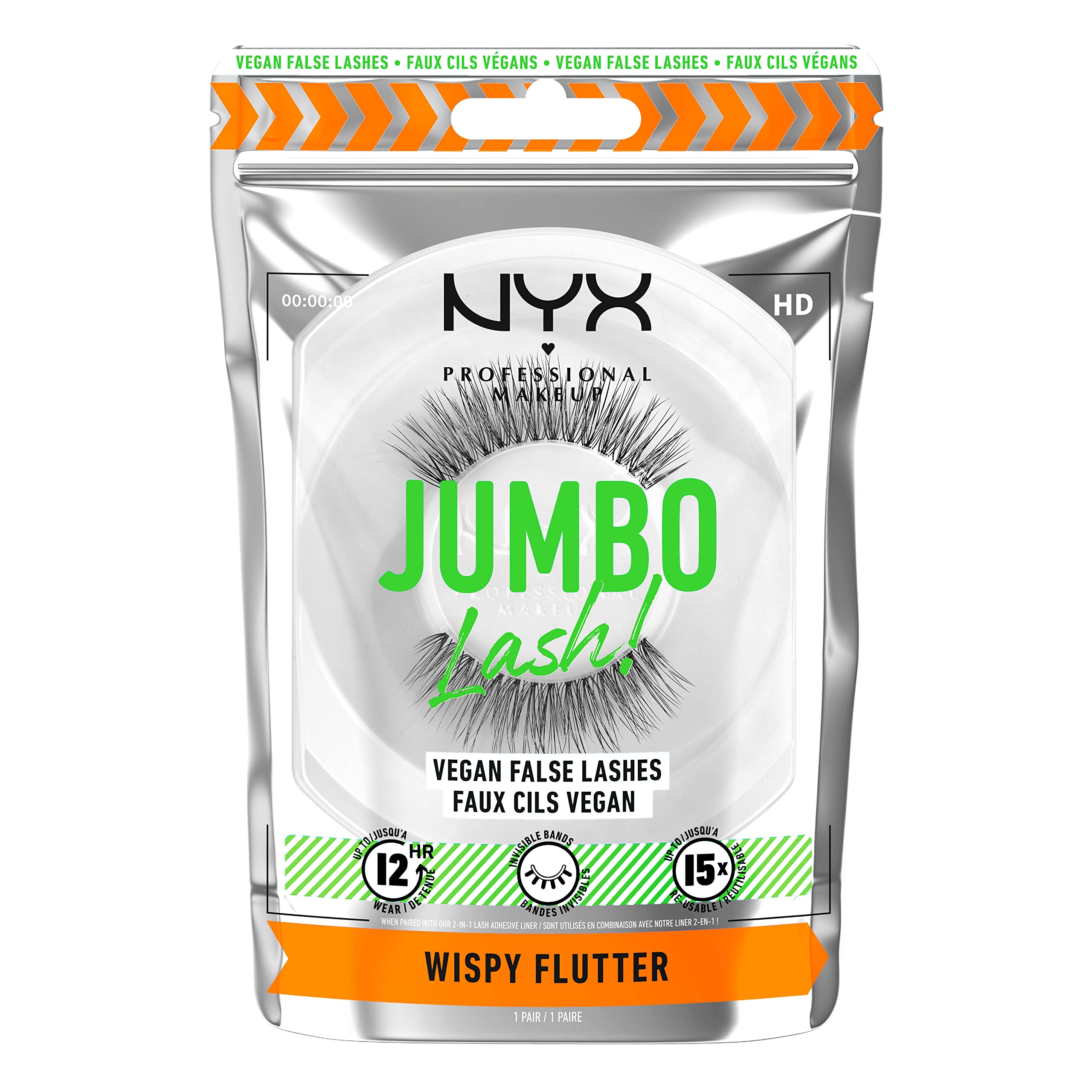 NYX PROFESSIONAL MAKEUP Jumbo Lash! Vegan False Eyelashes, Up to 12HR Wear, Reusable Fake Lashes - Wispy Flutter