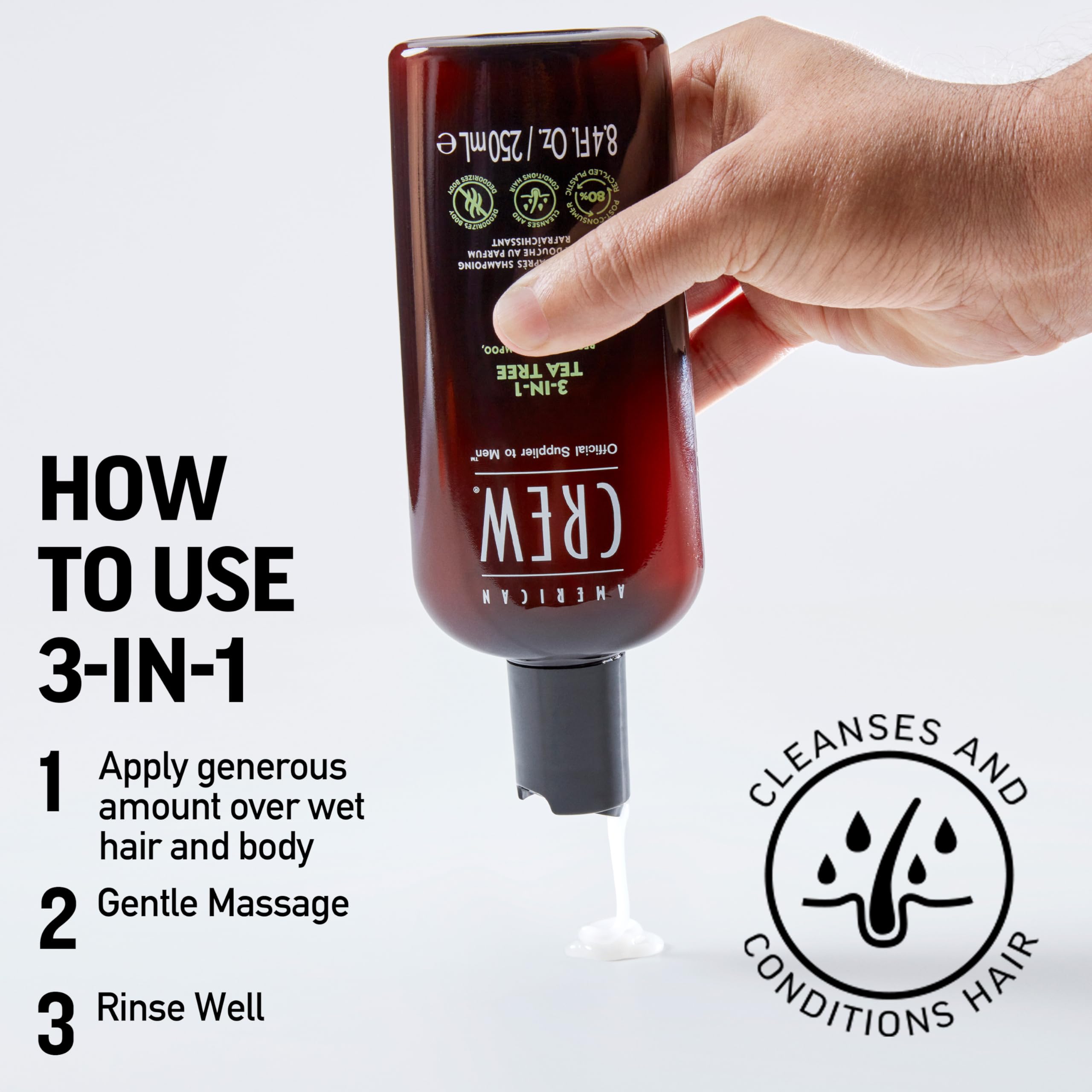 American Crew Shampoo, Conditioner & Body Wash for Men, 3-in-1, Tea Tree Scent, 8.4 Fl Oz