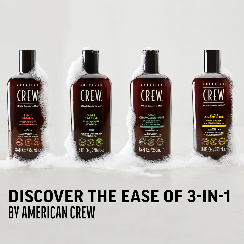 AMERICAN CREW 3-in-1 Ginger & Tea, Shampoo, Conditioner & Body Wash for Men, All-in-One Care with Revitalizing and Refreshing Fragrance, 15.2 fl oz