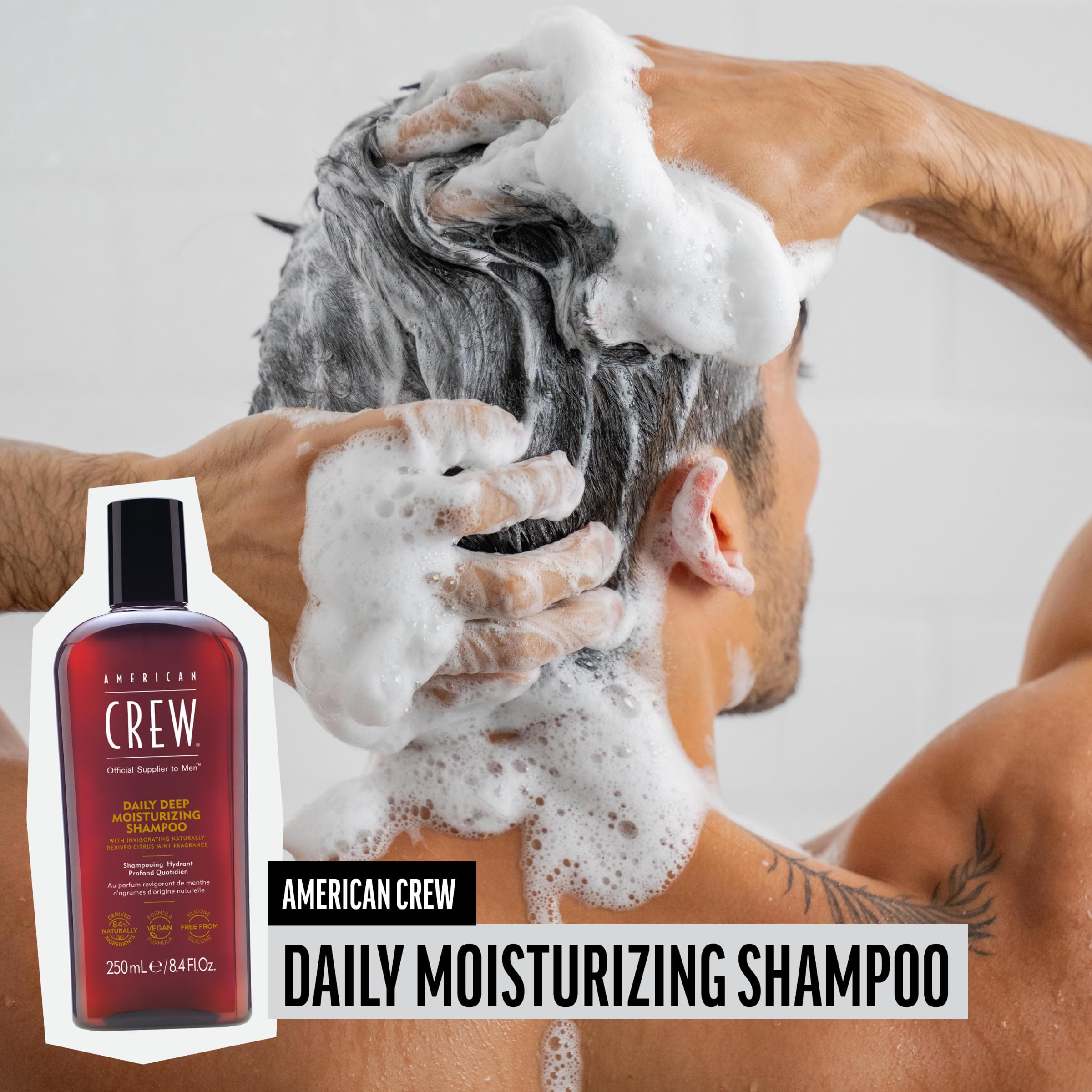 American Crew Shampoo for Men, Daily Deep Moisturizer, Naturally Derived, Vegan Formula, Citrus Mint Fragrance, 3.3 Fl Oz