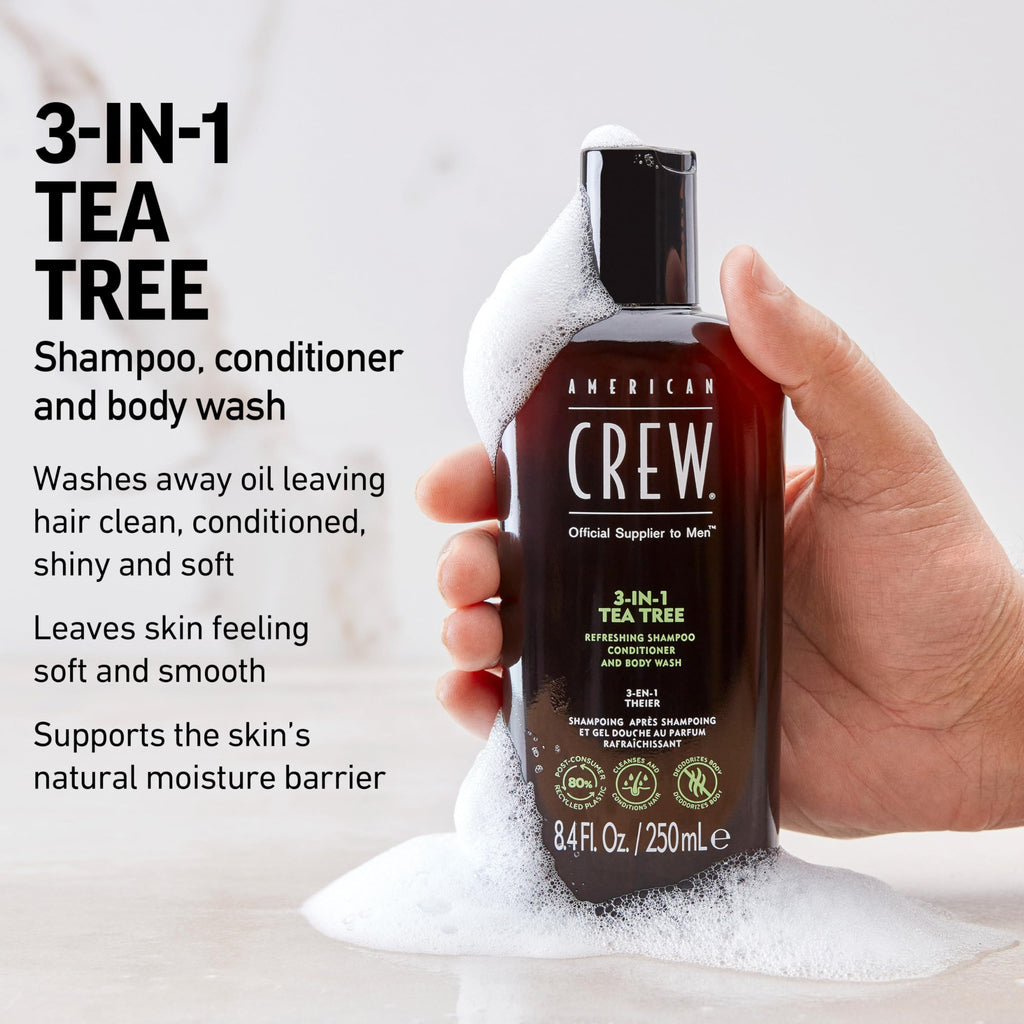 American Crew Shampoo, Conditioner & Body Wash for Men, 3-in-1, Tea Tree Scent, 8.4 Fl Oz