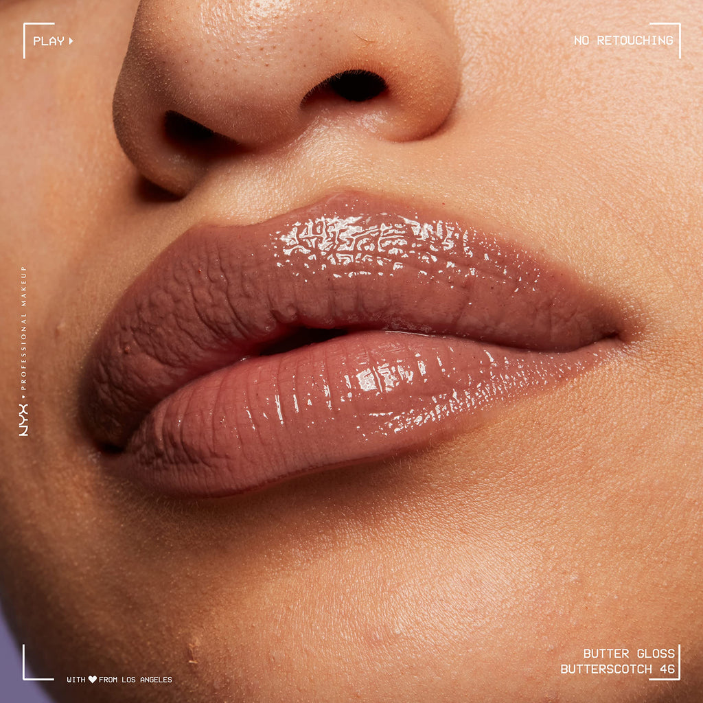 NYX PROFESSIONAL MAKEUP Butter Gloss Brown Sugar, Non-Sticky Lip Gloss - Butterscotch (Neutral Light Brown)