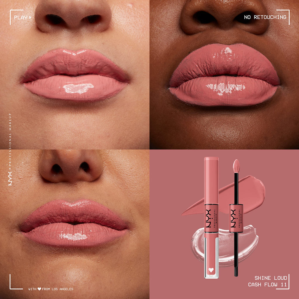 NYX Professional Makeup Shine Loud, Long-Lasting Liquid Lipstick with Clear Lip Gloss - Cash Flow (Light Dusty Rose)