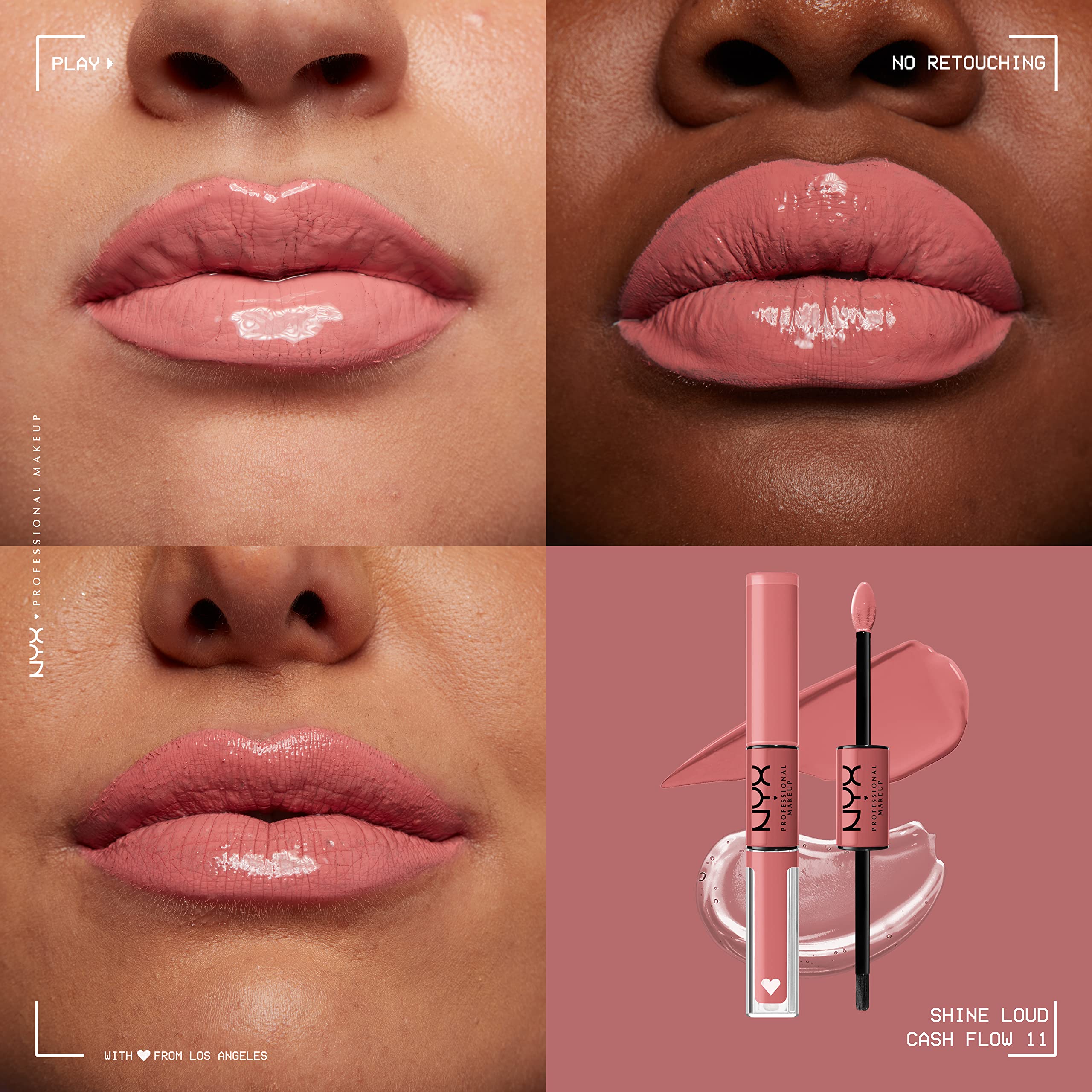 NYX Professional Makeup Shine Loud, Long-Lasting Liquid Lipstick with Clear Lip Gloss - Cash Flow (Light Dusty Rose)