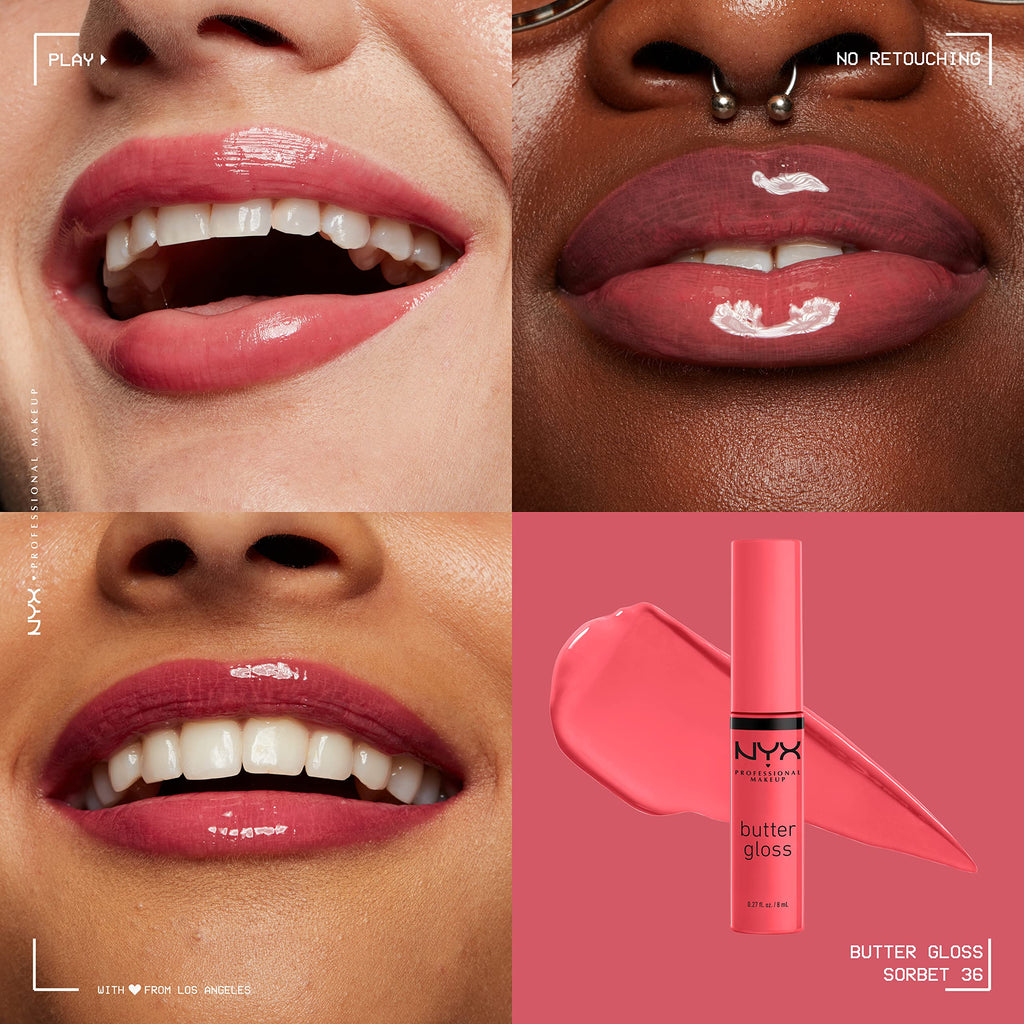 NYX PROFESSIONAL MAKEUP Butter Gloss, Non-Sticky Lip Gloss - Sorbet (Vibrant Coral)