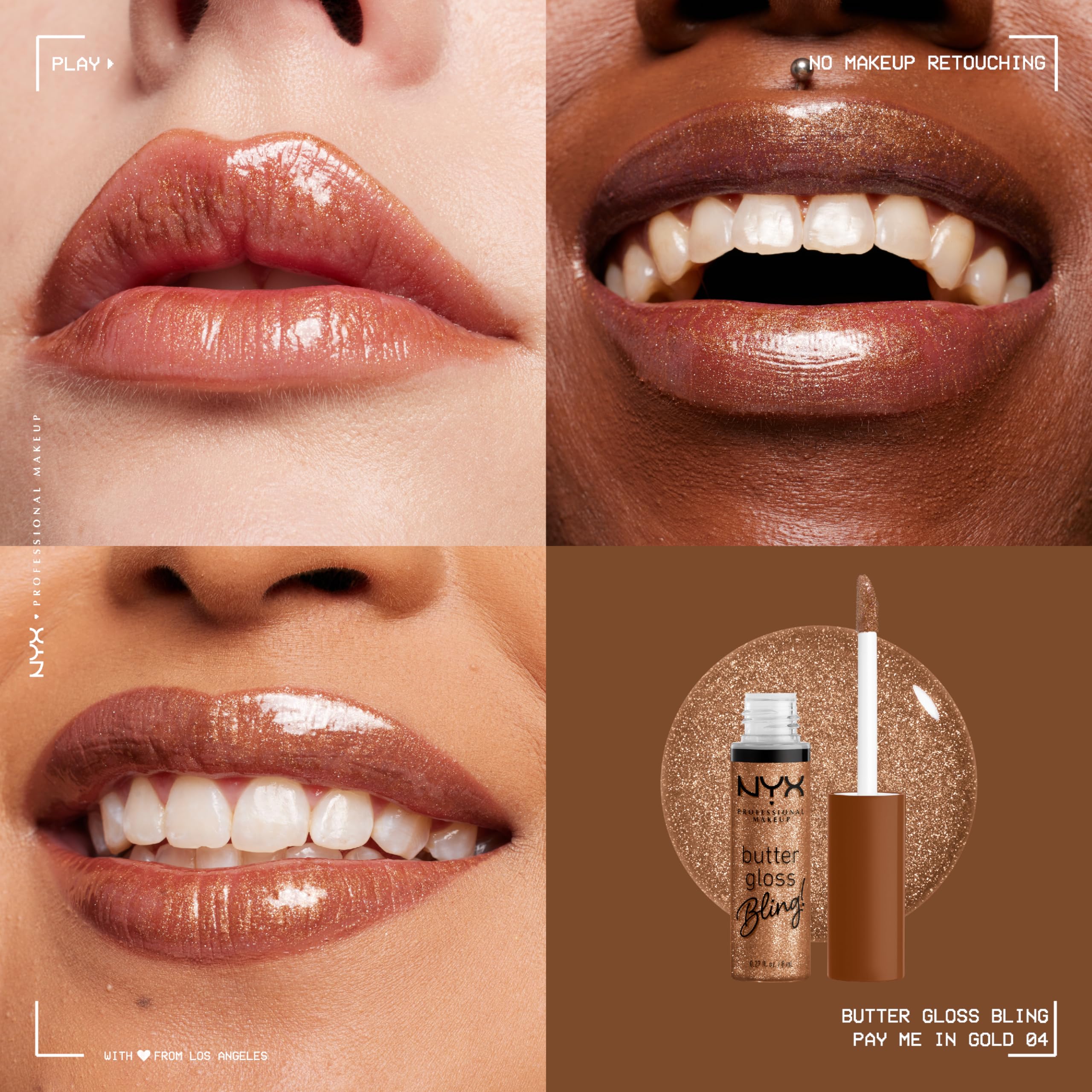 NYX Professional Makeup Butter Gloss Bling Lip Gloss, Non Sticky and Shiny Vegan Lip Makeup - Shimmer Down